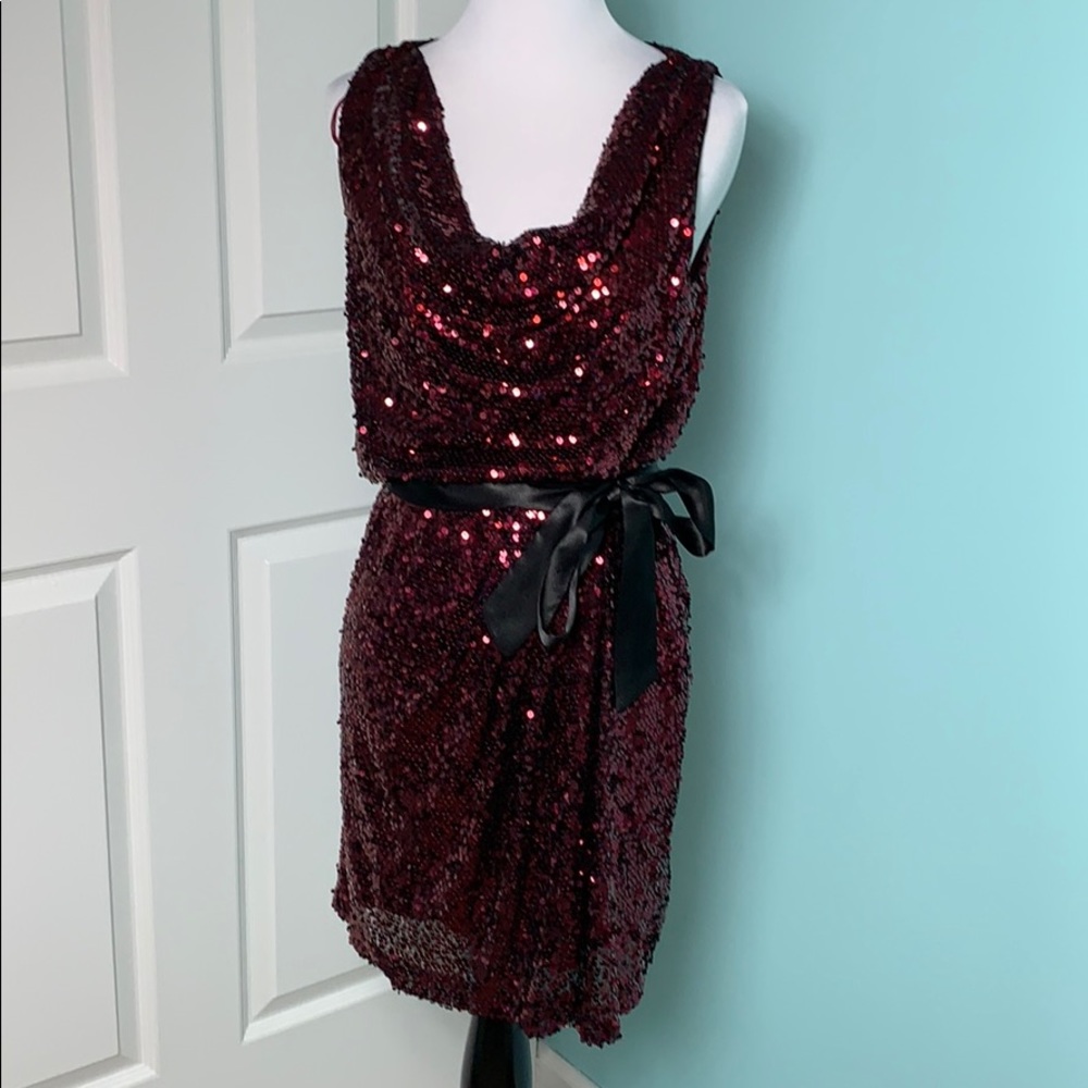 Cache Merlot Sequin Mini Dress